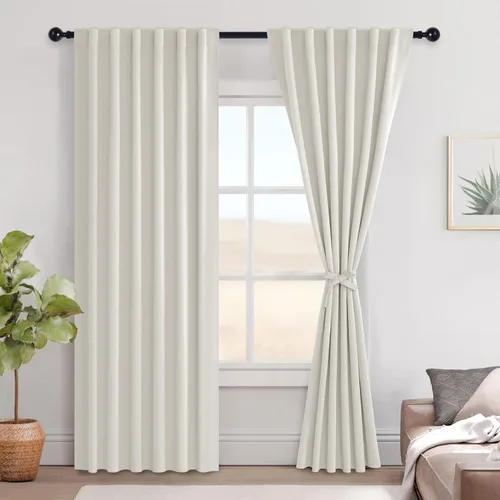 Miniatura 93 de Hiasan Cortinas opacas negras para dormitorio, cortinas opacas cortas de 45 pulgadas de largo, con aislamiento térmico, bolsillo para barra