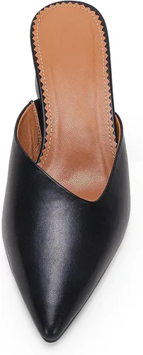 Miniatura 5 de Coutgo Womens Pointed Toe V Cut Mules Chunky Block Heel Slip On Clogs Fashion Office Slides Shoes