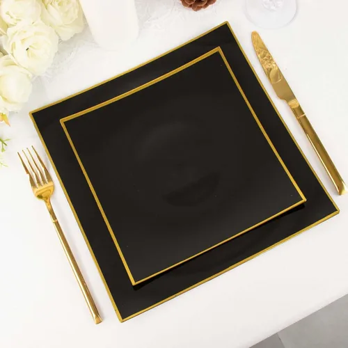 Efavormart - Paquete de 10 platos llanos cuadrados de plástico duro cóncavo de 8 pulgadas, platos desechables para fiestas
