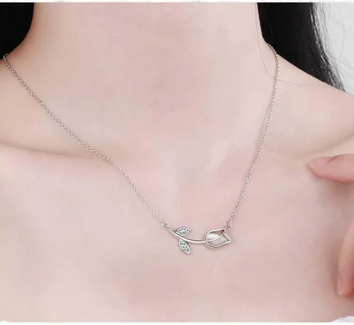 Miniatura 3 de Tafeily - Collar de tulipán con flores y flores, chapado en plata