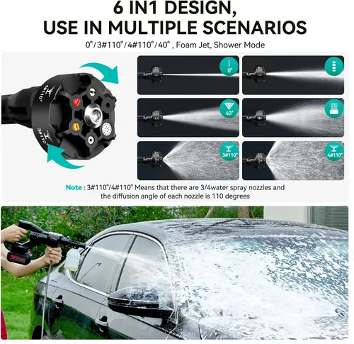 Miniatura 4 de Lavadora a presión inalámbrica 800PSI 1.5GPM - Batería de 3.0Ah Lavadora a presión inalámbrica portátil con boquilla 6 en 1 para lavado de autos