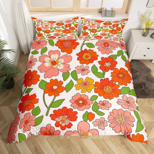 Miniatura 23 de Juego de ropa de cama Groovy de los años 60 y 70 para niños, funda de edredón retro de flores hippie para niños, adolescentes, vintage, bohemio