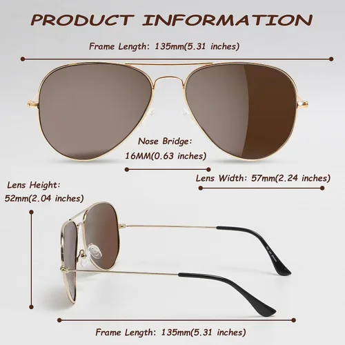 Miniatura 4 de Yaserra Lentes de sol de aviador polarizados retro para hombres y mujeres, lente TAC espejada, marco de metal, doble puente con protección UV400