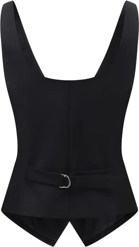 Miniatura 2 de Foucome Chaleco de traje para mujer con doble botonadura con cuello en V a la moda, elegante chaleco casual para mujer