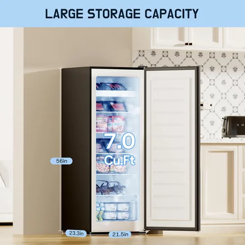 Miniatura 3 de Upstreman - Congelador vertical de 7.0 pies cúbicos, congelador grande de pie color negro con 5 estantes ajustables, refrigerador/congelador