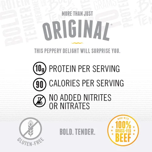 Miniatura 6 de Perky Jerky Carne seca original 100% alimentada con pasto, 1 onza (paquete de 12), sin antibióticos, 0.35 onzas de proteína por porción, baja