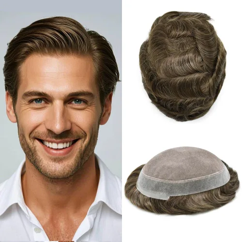 Miniatura 85 de Tupé para hombres, piezas de cabello humano real, sistema de unidades de cabello natural, línea capilar natural, pieza de repuesto para hombres