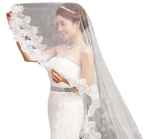 Miniatura 8 de auwiyd Velo de novia de 4.9 ft de encaje marfil largo velo catedral para mujeres y niñas, accesorios de boda, velo de encaje sin peine sin clip