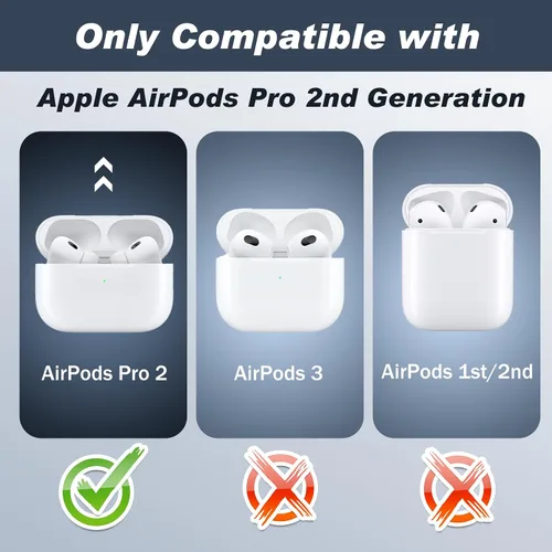 Miniatura 8 de Funda de silicona compatible con Apple AirPods Pro de 2ª generación, con kit de limpieza y 3 pares de puntas de repuesto para las orejas, LED