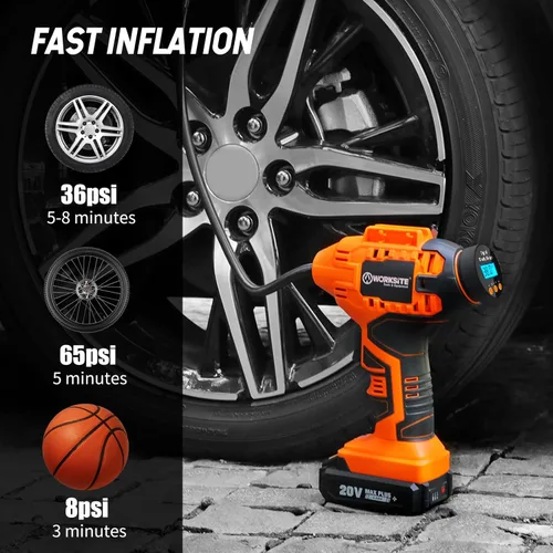 Miniatura 8 de WORKSITE Compresor de aire inalámbrico para inflador de neumáticos, bomba de aire portátil de mano, bomba de neumáticos de automóvil a batería