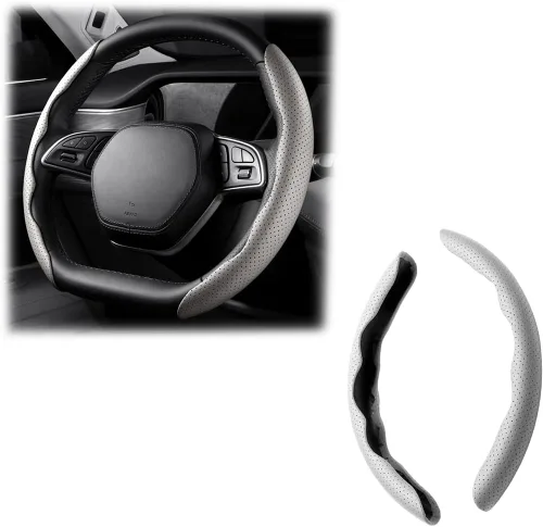 Miniatura 29 de LoyaForba Funda universal para volante de automóvil, protector universal de cuero segmentado de 15 pulgadas, antideslizante y suave, transpirable