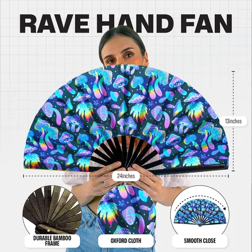 Miniatura 122 de SoJourner Bags Rave Fan – Ventilador plegable grande – Ventilador de mano Clack para raves, Halloween, Burlesque, trajes de arcoíris para mujeres