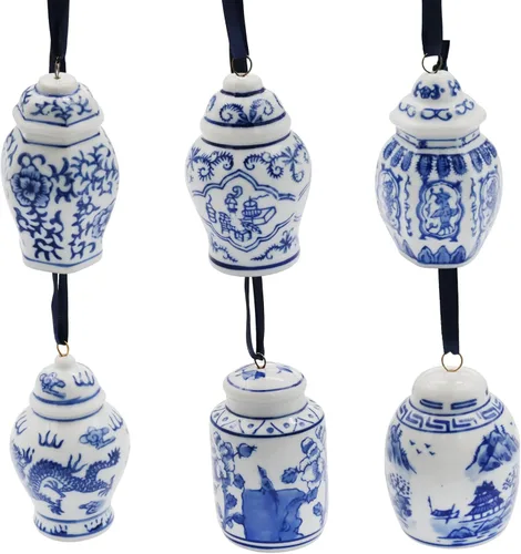 Miniatura 8 de 6 adornos chinos – Adornos colgantes de porcelana azul y blanca – Adornos de cerámica para árbol de Navidad y decoración de otoño (estilo clásico)