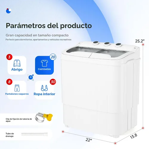 Miniatura 6 de Superday Lavadora portátil con manguera más larga, 16 libras, mini lavadora y secadora compacta en combo, lavadora de doble tina con centrifugado
