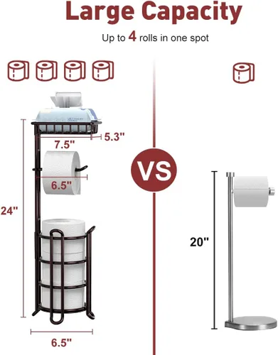 Miniatura 5 de Soporte para papel higiénico, dispensador de rollo de papel higiénico con estante para almacenamiento de baño, sostiene megarrollos de reserva