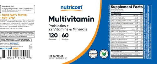 Miniatura 6 de Nutricost Multivitamínico con probióticos 120 cápsulas vegetarianas - Repleto de vitaminas y minerales