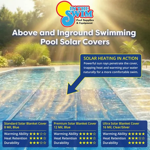 Miniatura 6 de In The Swim Cubierta solar redonda azul de 24 pies para piscina solar de 12 mil para calefacción solar sobre el suelo piscinas y piscinas enterradas