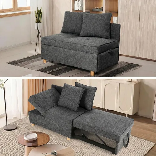 Miniatura 3 de SEJOV Sofá Cama Convertible 4 en 1, Sofás y Sillones, Sofá Loveseat de Tela de Lino de 3 Asientos con 2 Cojines Decorativos, Sillón Reclinable