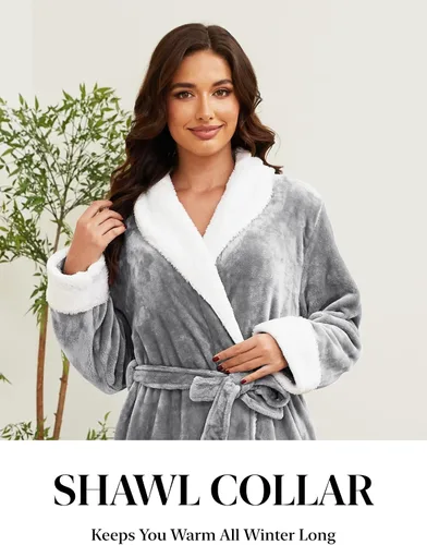 Miniatura 2 de Hellomamma Bata de baño larga para mujer, de felpa suave, de forro polar, camisón para mujer, pijama, ropa de dormir
