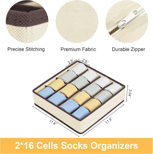 Miniatura 2 de Joyoldelf Organizador de cajones para calcetines, organizador de ropa interior, organizador de 16 celdas de tela, cajas de almacenamiento para Beige