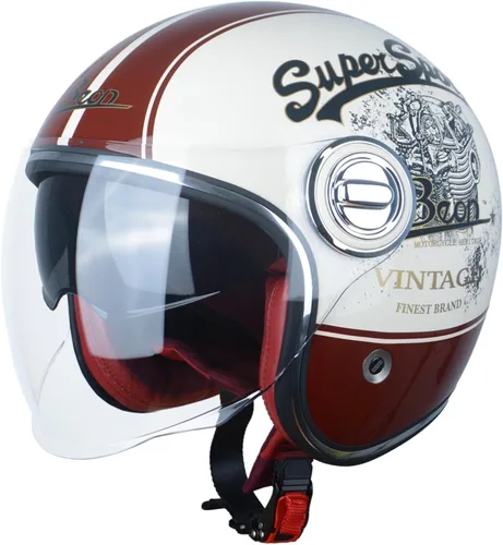 Miniatura 11 de Casco de motocicleta de cara abierta para adultos, aprobado por DOT, casco vintage 3/4 medio Vespa con doble visera para hombres y mujeres
