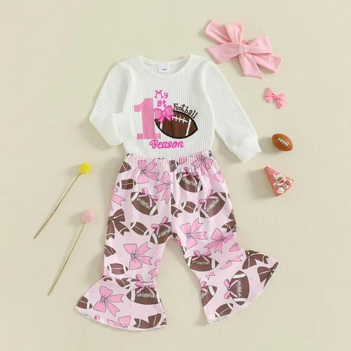 Miniatura 103 de Kuriozud Conjunto de mameluco con volantes para bebé recién nacida, con volantes, lindo conjunto de pantalones acampanados con diadema