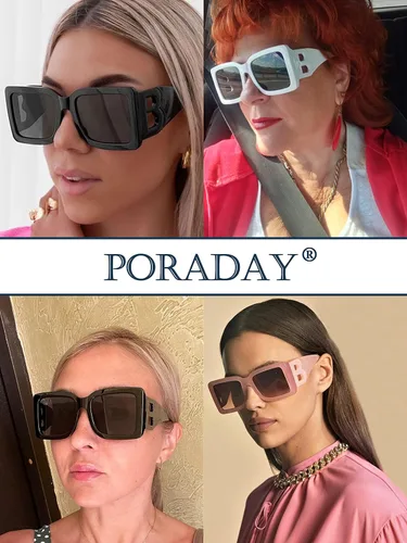 Miniatura 48 de PORADAY Gafas de sol cuadradas grandes de moda para mujeres y hombres, marco grueso negro de lujo, gafas de sol modernas con montura grande