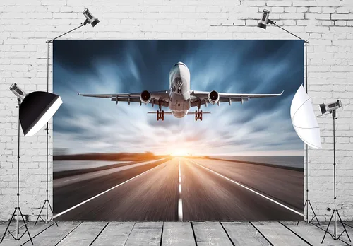 Miniatura 2 de BELECO Telón de fondo de avión de 5 x 3 pies, tela para aterrizaje de avión, despegue, pista de aterrizaje, aeropuerto, pista de aterrizaje, fondo