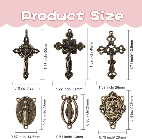 Miniatura 2 de BEEFLYING 60 piezas de rosario católico de aleación de estilo tibetano Jesús crucifijo de paz cruz centro María Milagrosa Medalla Colgantes Virgen