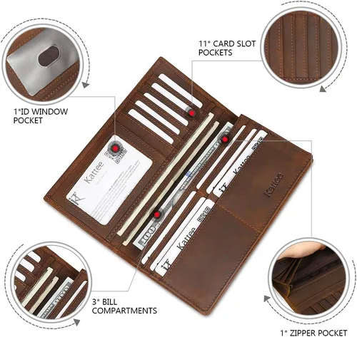 Miniatura 3 de Kattee cartera plegadiza clásica de cuero para hombre
