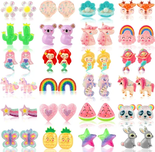 Miniatura 11 de Clip On Earrings Hypoallergenic Clips Earrings Sets Suitable for Ages 4-12 Little Girls, Cute Small Clips On Earrings Jewelry Gifts Set