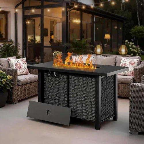 Miniatura 10 de Mesa para fogata de propano de 28 pulgadas con tapa, chimenea cuadrada de gas para exteriores de 50,000 BTU, resistente a la intemperie, mesa