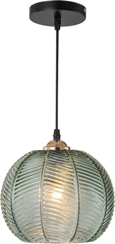 Miniatura 13 de Lámparas colgantes de esquina vintage para sala de estar, lámpara colgante de vidrio acanalado ámbar con cable enchufable, lámpara colgante bohemia