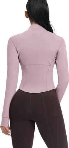 Miniatura 113 de AVGO Chaquetas de entrenamiento recortadas para mujer, con cremallera, ajustadas, atléticas, con agujeros para el pulgar