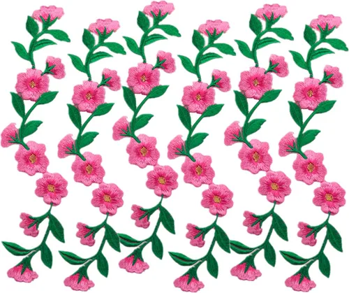 Miniatura 10 de MSCFTFB 6 parches bordados de flores de 9 1/2 pulgadas de largo, apliques para planchar para recortar ropa, zapatos, jeans, adornos de ropa (dorado)