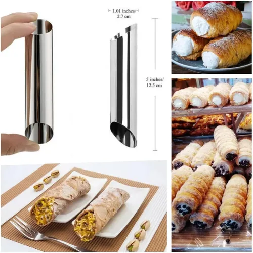 Miniatura 8 de Juego de moldes de acero inoxidable para cannoli AMBESTAR, 5 moldes grandes para cannoli, 5 moldes grandes para cornetas, 5 moldes pequeños para 5