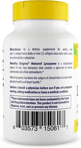 Miniatura 2 de Healthy Origins Licopeno 15 mg, 60 cápsulas blandas - Suplemento antioxidante derivado de tomate natural - Apoya la salud de la próstata, la función