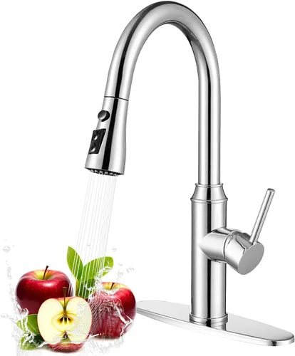 Grifos de cocina con rociador extraíble, grifos para fregaderos de cocina, grifo de cocina cromado, mango único de acero inoxidable, 1 o 3 agujeros