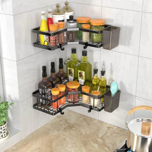 Miniatura 7 de AKTECKE Organizador de esquina para ducha, paquete de 2 estantes organizadores de esquina de ducha adhesivos, estante de almacenamiento de ducha