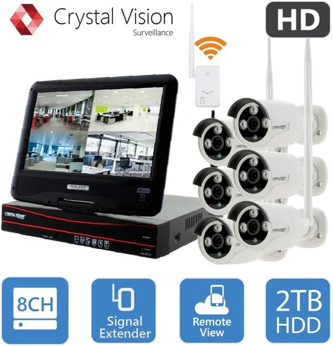 Miniatura 7 de Crystal Vision CVT9608E-3010W Sistema de vigilancia inalámbrico True HD todo en uno NVR CCTV con disco duro de 2 TB, monitor y enrutador integrados