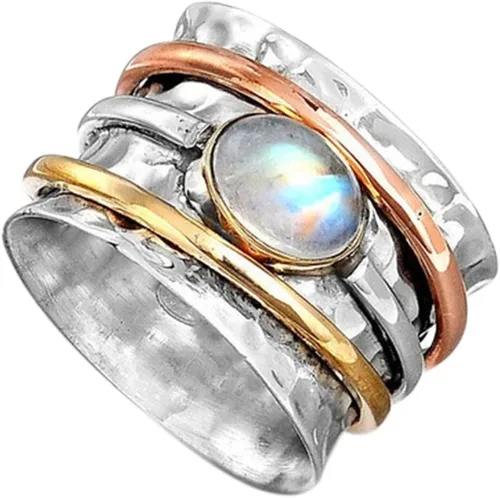 Anillos de piedras preciosas para hombre y mujer, de cristal, europeo, vintage, tricolor, chapados en tricolor, anillos de boda, anillos grandes y