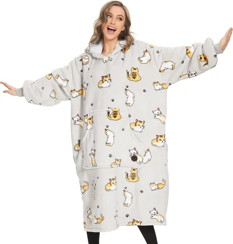 Miniatura 67 de Three Poodle - Manta con capucha portátil para niños, sudadera de sherpa de gran tamaño con capucha gigante, manta con capucha cálida y acogedora