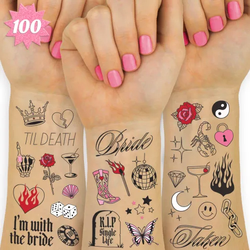 xo, Fetti Tatuajes temporales realistas de despedida de soltera, 100 estilos de aluminio, decoración de despedida de soltera, regalo de dama de