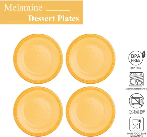 Miniatura 4 de UP UPware - Platos redondos de postre de melamina con cuentas, platos pequeños para servir, para aperitivos, aperitivos y guarniciones, amarillo, 6