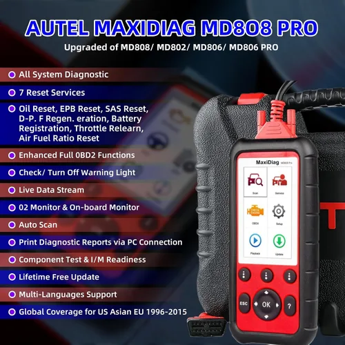 Miniatura 2 de Autel MaxiDiag MD808 Pro OBD2 escáner, herramienta de escaneo de diagnóstico de todo el sistema, actualización de MaxiCheck Pro/MD808/MD806