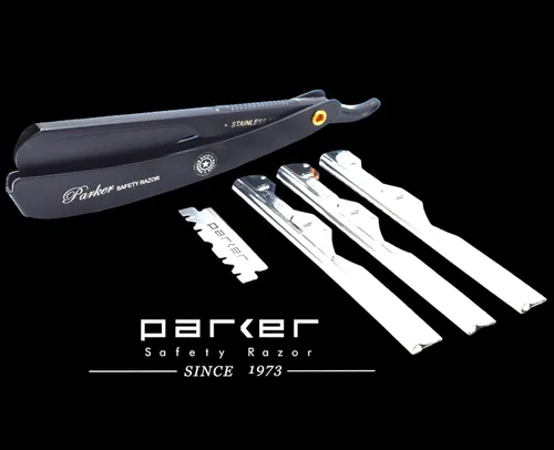 Miniatura 3 de Parker PTABK - Maquinilla de afeitar ajustable de acero inoxidable 3 exposiciones de cuchillas (baja/media/alta) Afeitadora recta con 5
