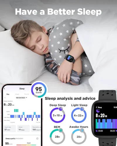 Miniatura 4 de Reloj inteligente BIGGERFIVE para niños, rastreador de actividad física de 1.8", podómetro, frecuencia cardíaca, monitor de sueño, IP68 resistente