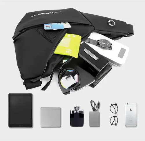 Miniatura 4 de Chiantera - Bolso cruzado pequeño para hombre, mochila de hombro casual para senderismo, viajes, correr, mochila de pecho (negro), Negro