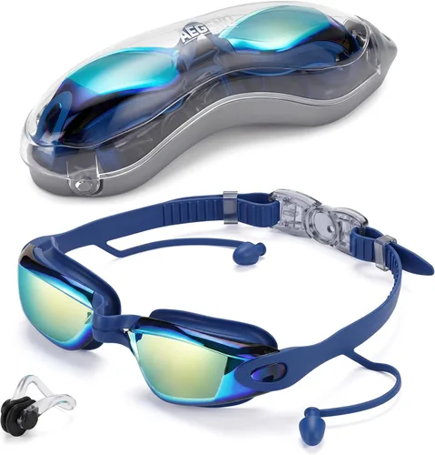 Miniatura 10 de Aegend Gafas de natación, gafas de natación sin fugas, protección completa para adultos, hombres, mujeres y jóvenes Azul y plateado.