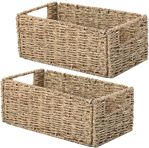 Miniatura 9 de Vagusicc Cesta de almacenamiento de mimbre, juego de 2 cestas de almacenamiento tejidas a mano para organizar, pequeña cesta de mimbre para papel